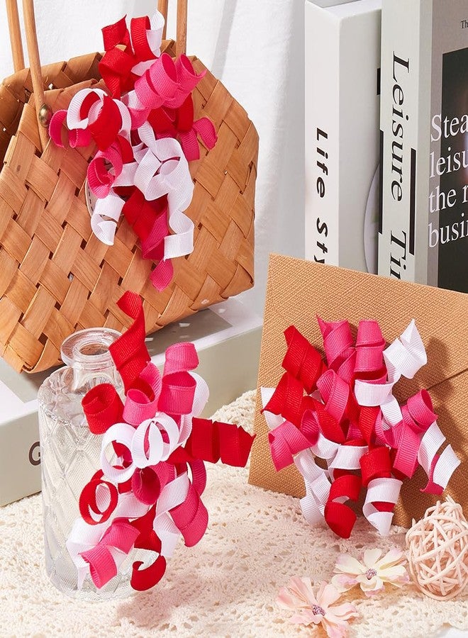 SOFPLATE 1 Box 8 Counts Gift Wrap Bows Valentines Day Curly Bows Decor Red Pink White Self Adhesive Grosgrain Ribbon Bows for Gift Wrapping Treat Bags Gifts Bag Birthday Party Decorations 6 x 4 Inch - Image 3